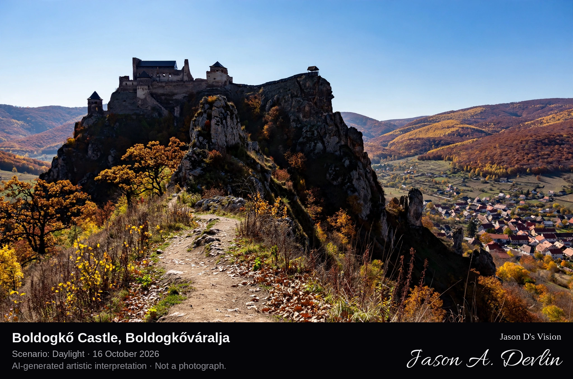 AI-generated artistic interpretation of Boldogkő Castle, Boldogkőváralja, Hungary.
