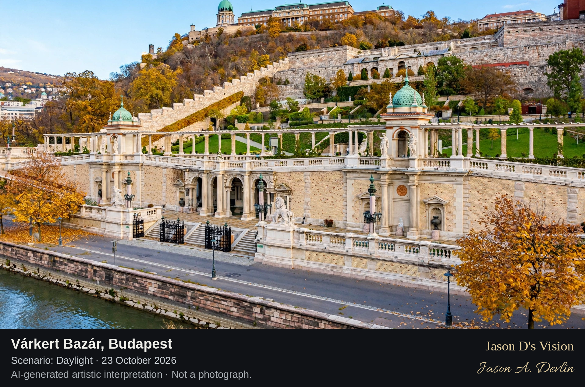 AI-generated artistic interpretation of Várkert Bazár, Budapest, Hungary.