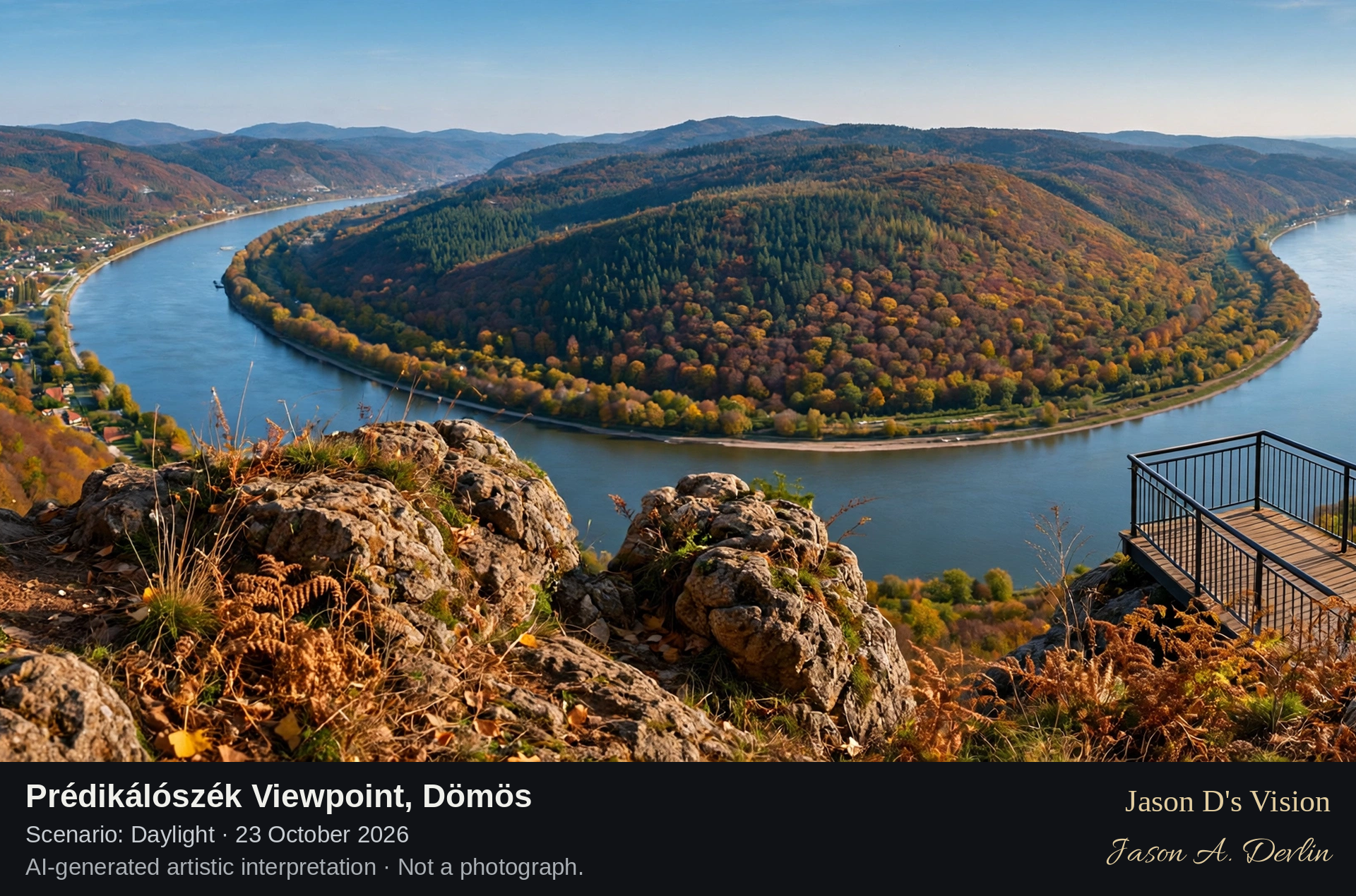 AI-generated artistic interpretation of Prédikálószék Viewpoint, Dömös, Hungary.