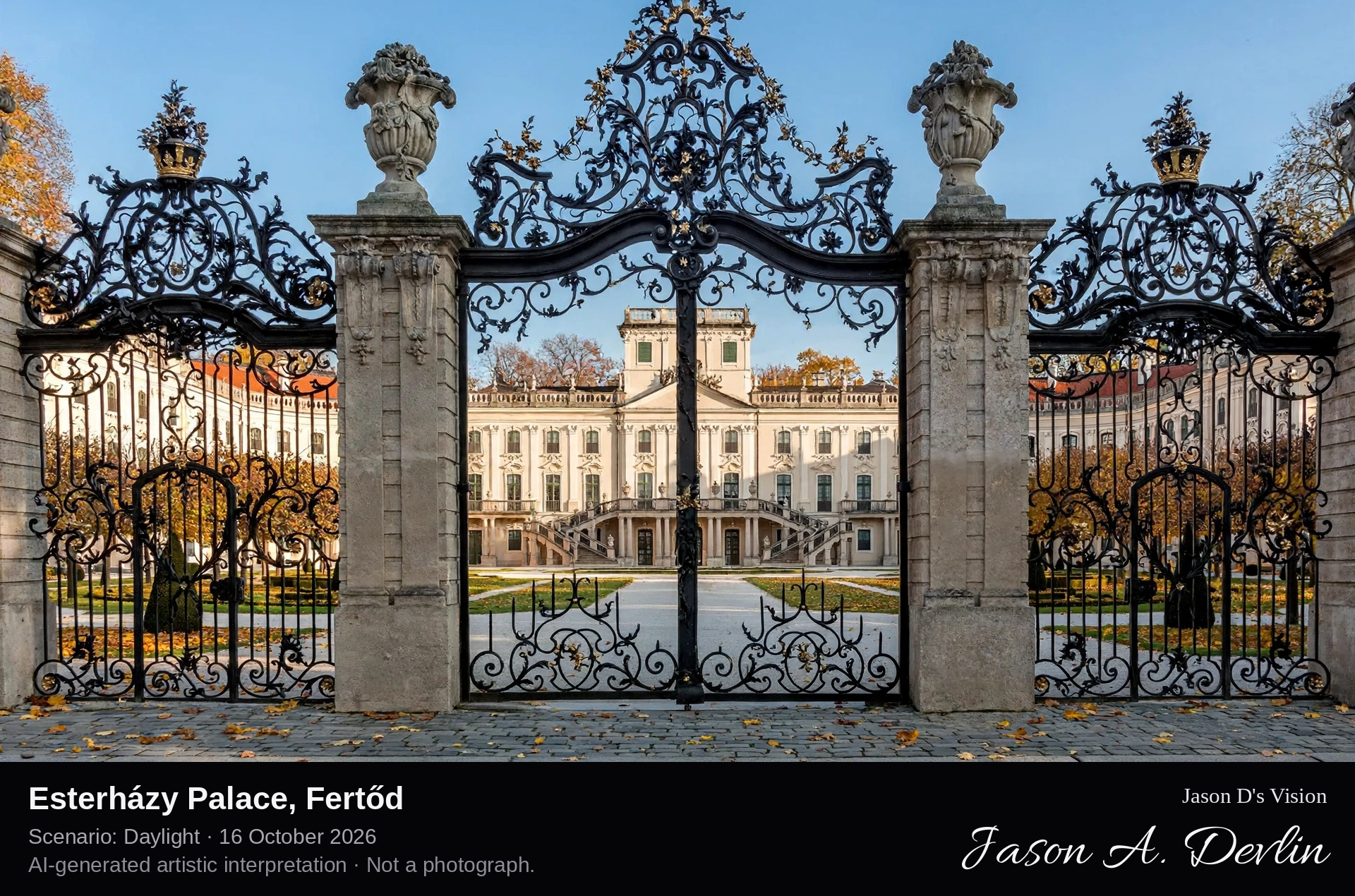 AI-generated artistic interpretation of Esterházy Palace, Fertőd, Hungary.