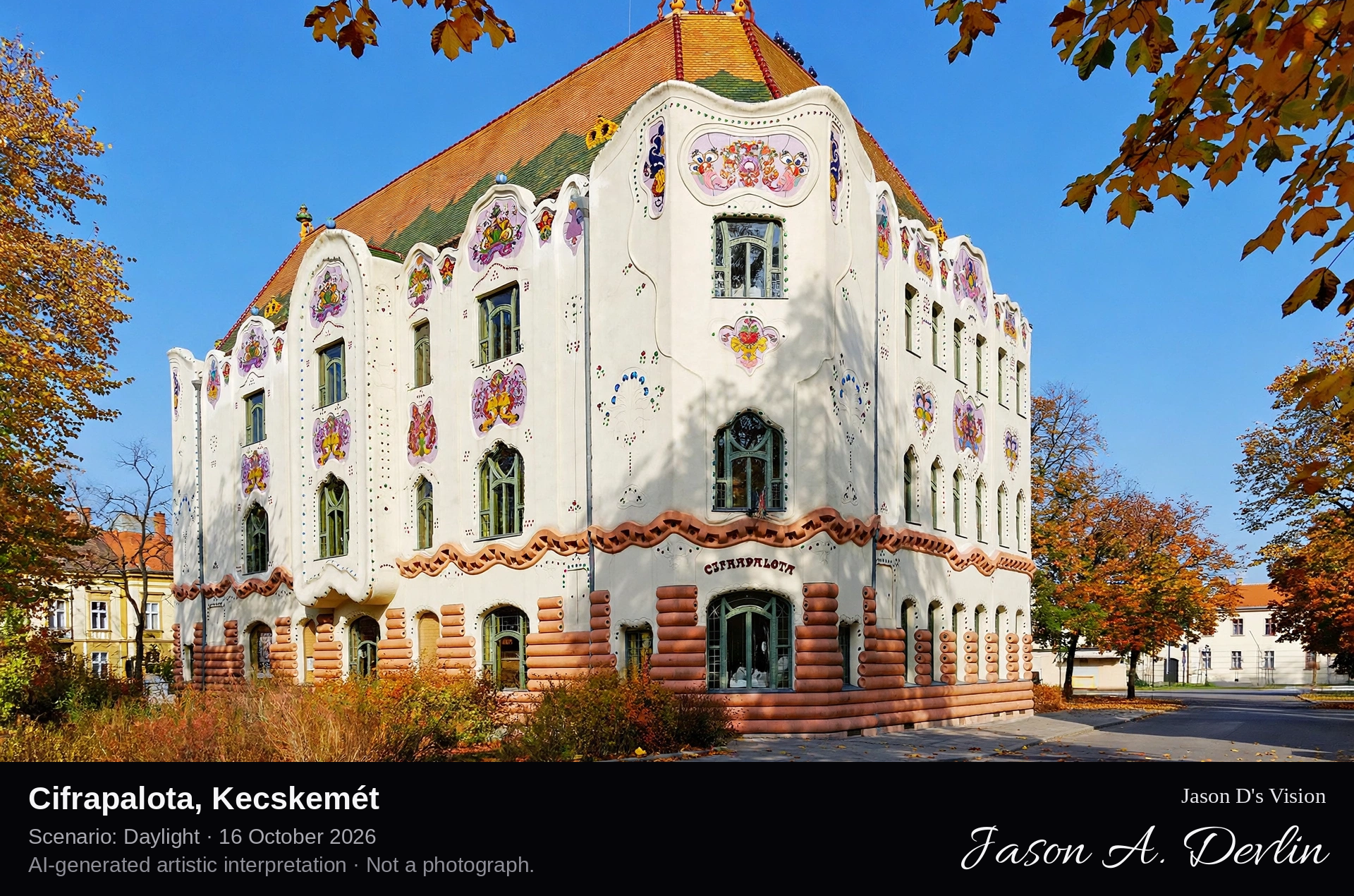 AI-generated artistic interpretation of Cifrapalota, Kecskemét, Hungary.