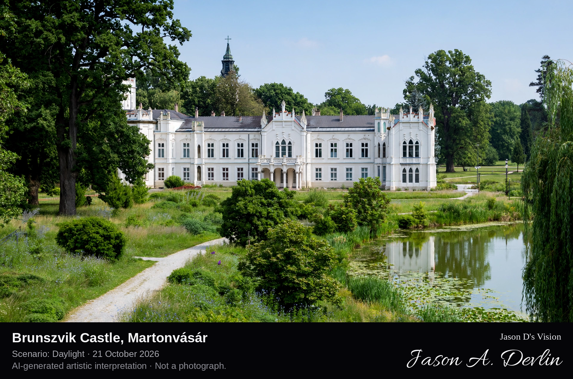 AI-generated artistic interpretation of Brunszvik Castle, Martonvásár, Hungary.