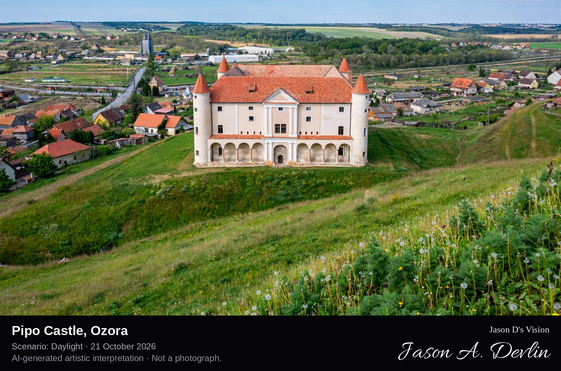 AI-generated artistic interpretation of Pipo Castle, Ozora, Hungary.