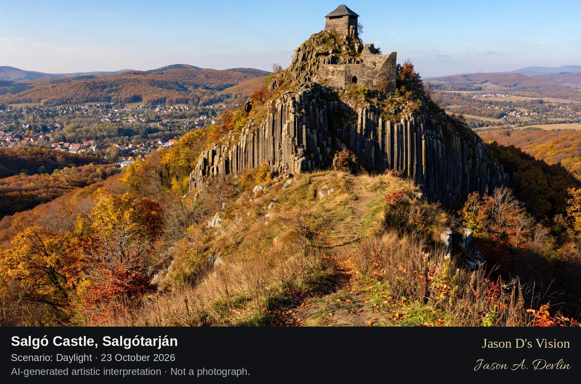 AI-generated artistic interpretation of Salgó Castle, Salgótarján, Hungary.