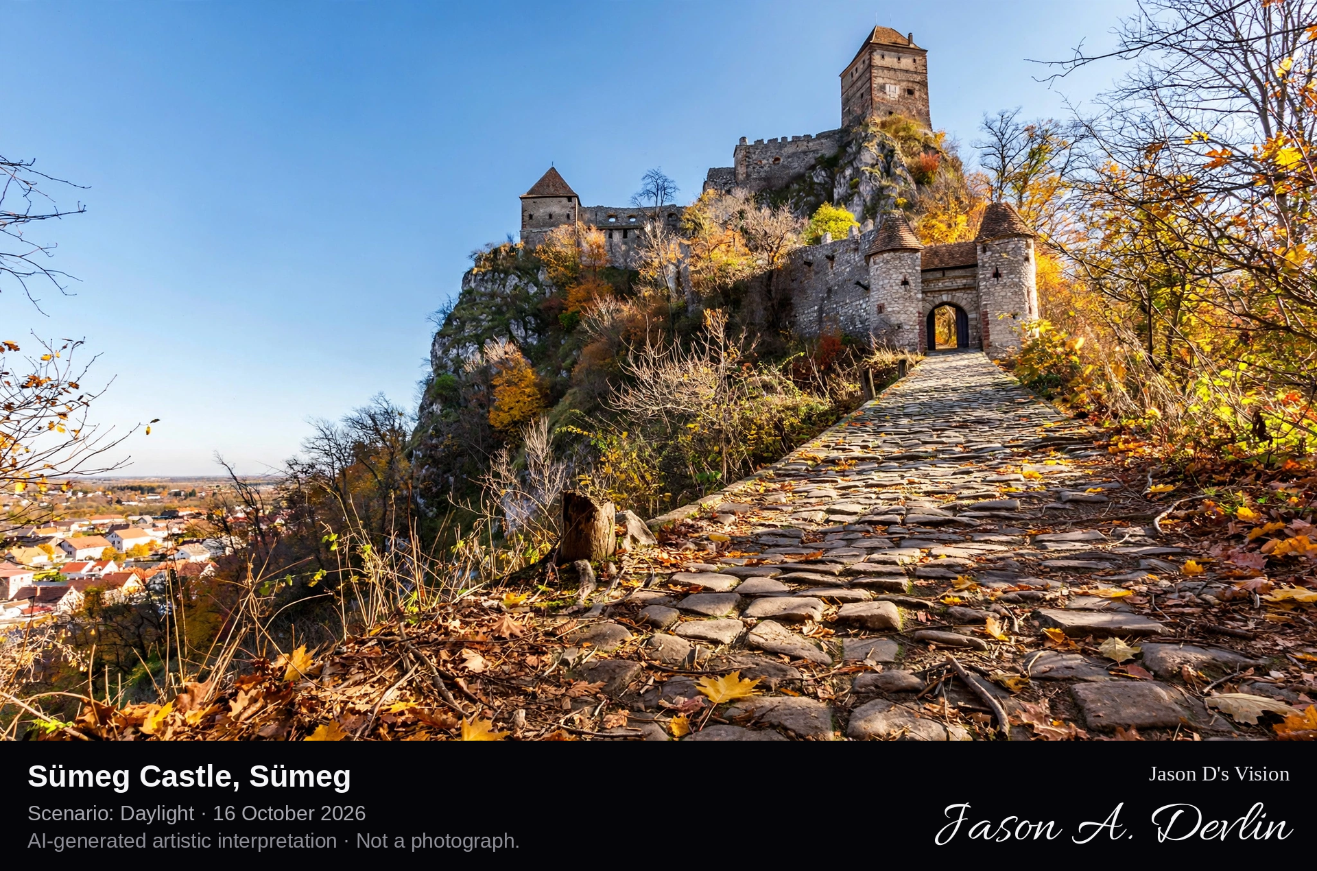 AI-generated artistic interpretation of Sümeg Castle, Sümeg, Hungary.